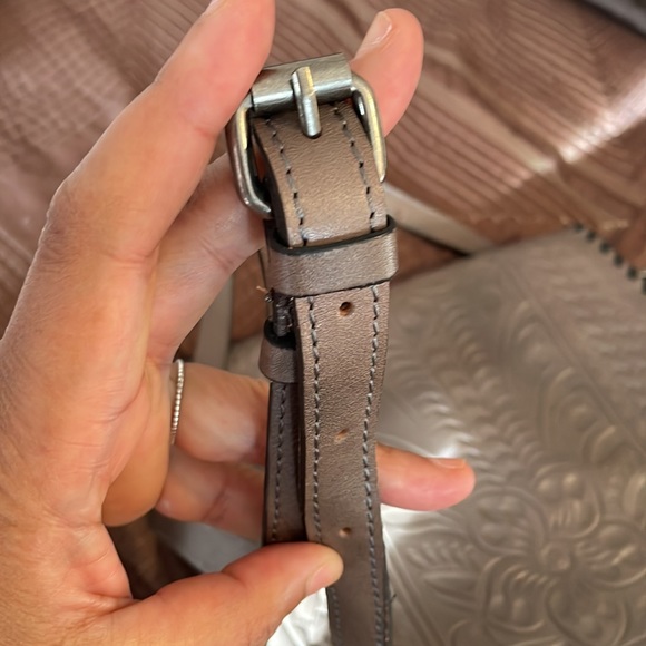 Patricia Nash Saddle Bag Taupe/Putty Tooled Leather w braided black leather trim - Picture 2 of 9